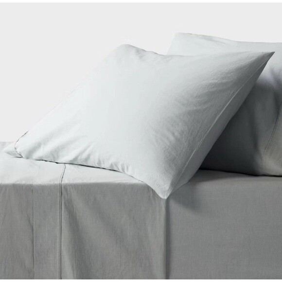 Full Threshold 250 Thread Count Organic Cotton Percale Sheet Set Blue Chambray - Picture 1 of 6